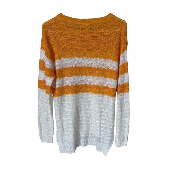 Bibi Sweater Size Large Striped Crewneck Long Sleeve Pullover Yellow White Cozy - Picture 2 of 7